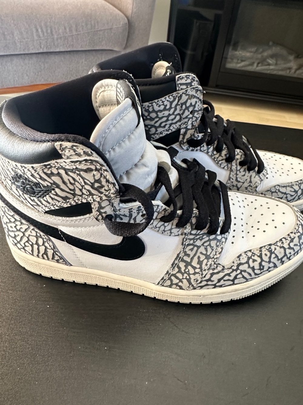 Nike Men’s High-Top Athletic Shoes in White, Black, Gray Elephant Print